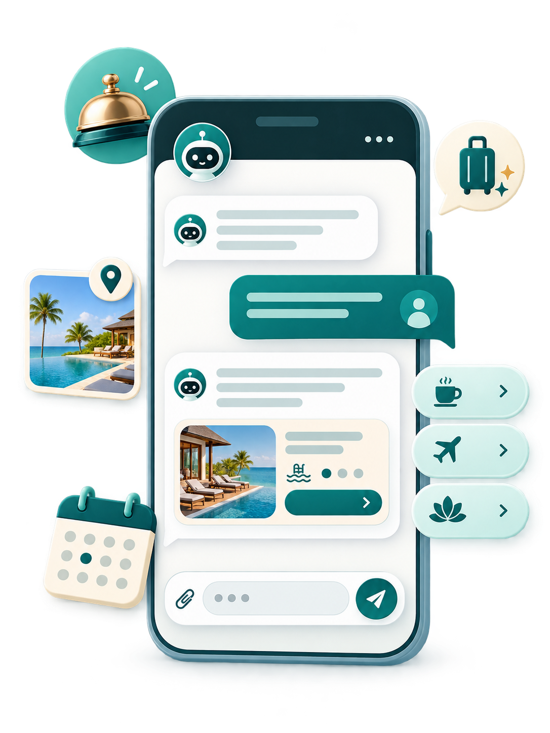 AI Concierge chat widget answering guest questions on a phone